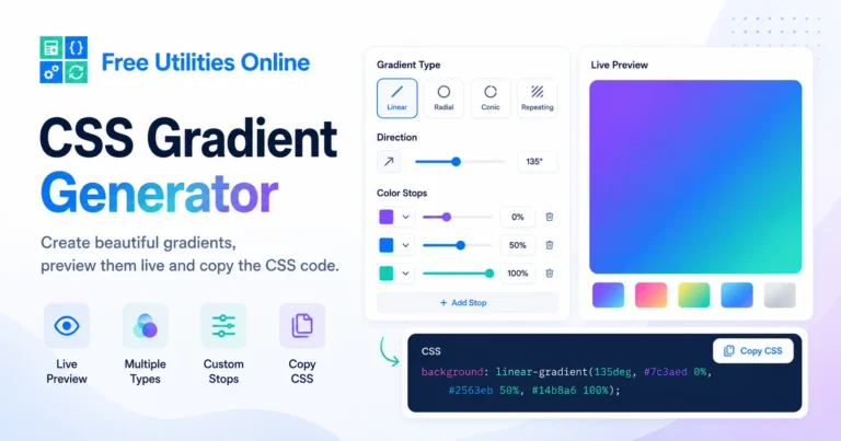 CSS Gradient Generator with color stops, live preview and generated CSS code