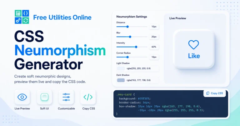 CSS Neumorphism Generator with live soft UI preview and customizable shadow settings